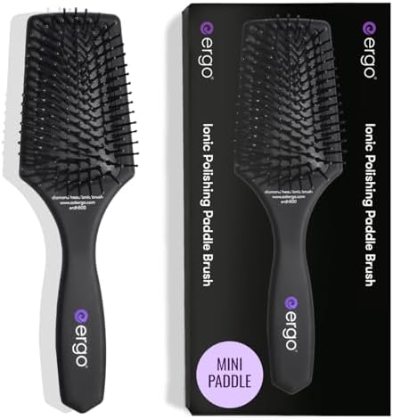 ERGO Mini Ionic Polishing Paddle Brush - Small Detangling Hair Brush for Wet & Dry Use - Professional Hair Care Styling Tool (ER500) by ergo