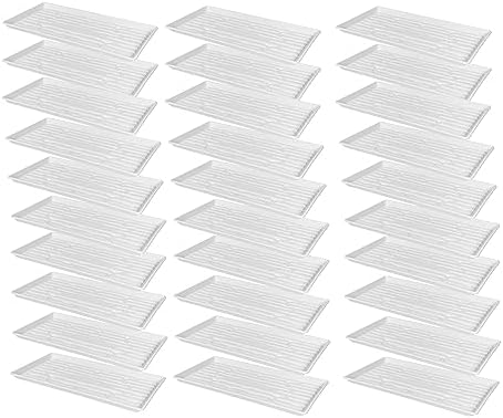 SUNPACK 10" x 20" Heavy Duty Shallow Plastic Seed Starting Tray, White, 1" (Pack of 30) - Lined with Drainage Holes for Excess Water and Aeration, Ideal for Greenhouses or Indoor Gardening by SUNPACK