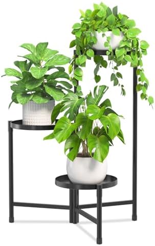 3 Tier Large Plant Stand Indoor Outdoor, 10 In Wide Tray, Black by iDavosicly