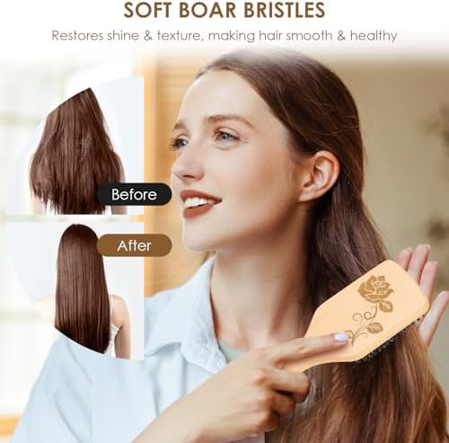 Bsisme Hair Brush, Boar Bristle Hair Brushes for Women Men Kid, Natural Bristles Paddle Brush for Thin Fine Hair, Restore Shine and Texture, Enhance Hair Shine and Health - Image 3