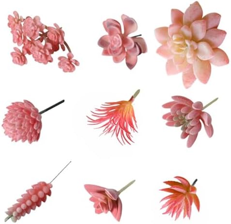 Mini Artificial Succulents, Fake Small Plants, Fake Succulent Plant，Artificial Air Plants that Look Real, Faux Succulents Unpotted, for Party, Garden & Outdoor Home Décor (9, Pink) by DODXIAOBEUL