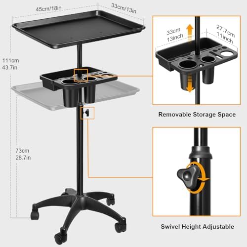 Rolling Salon Tray Cart with Extra Storage Space,Metal Salon Tray on Wheels - Image 3