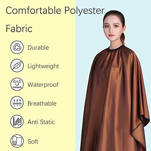 Barber Hair Cutting Cape with Adjustable Neckline 55" x 63" Brown - Image 3