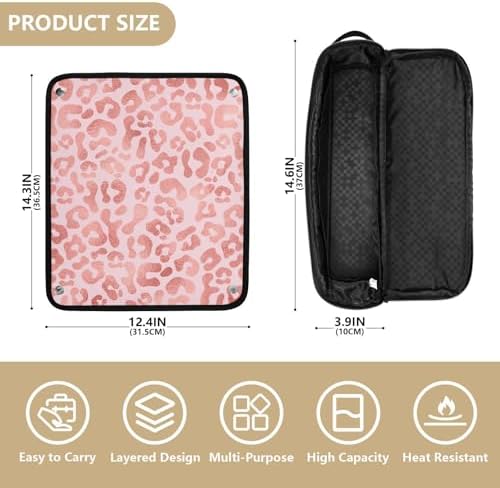 Hair Tools Travel Bag with Heat Resistant Mat Detachable 2-in-1 Curling Iron Travel Case Hot Tools Organizer for Straightener Flat Iron Pink Leopard Animal - Image 4