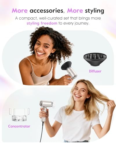 slopehill Dual Voltage Travel Hair Dryer with Diffuser, Ionic, 1500W, Gold - Image 6