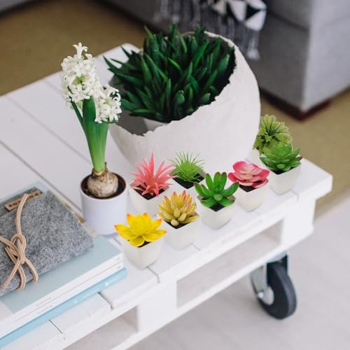 Woration 8Pcs Mini Artificial Succulent Plants Simulation in White Pots Small Fake Succulents Decoration for Bedroom Aesthetic Living Room Office Shelf - Image 2