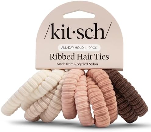 Kitsch Ribbed Hair Ties No Damage - Blush, 10pcs by Kitsch