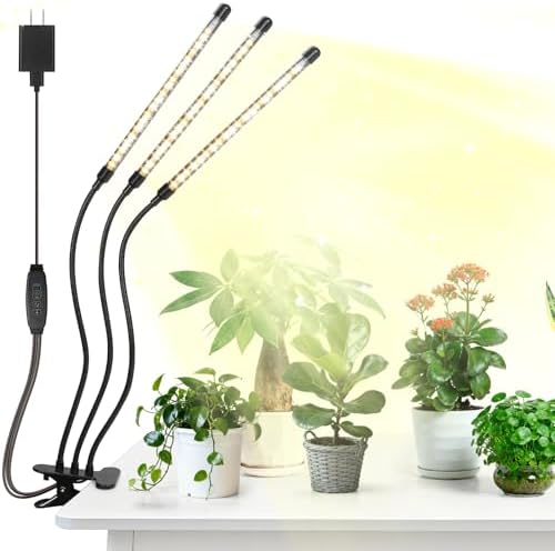 Led Grow Lights, 3 Heads Full Spectrum Plant Light with Clamp for Indoor Plants & Seed Starting, 10-Level Dimmable, Auto On Off, Timing 3 9 12Hrs by Unknown