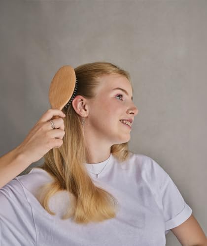 Kent PF01 Large Cushion Detangler Brush, Boar Bristle and Non-Scratch Nylon Mix Hairbrush for Straightening Smoothing. Oval Wood Paddle Detangling Hair Brush for Medium to Long Hair, Made in England - Image 5
