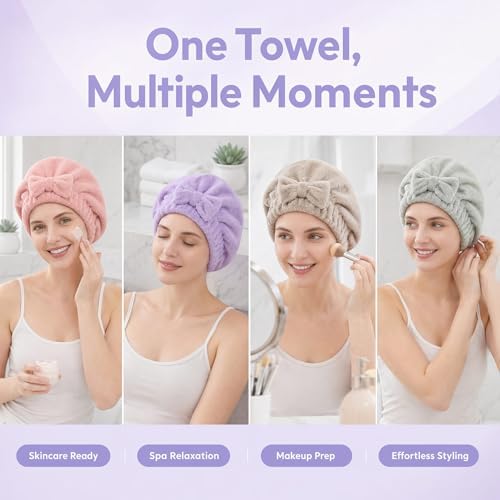 4 Pack Microfiber Hair Towels Bow Wrap for Women Quick Dry - Image 2
