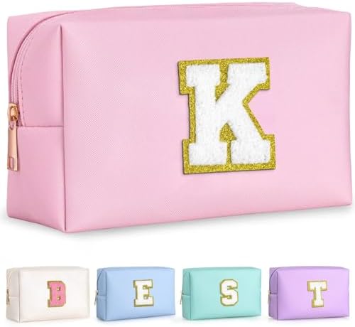 TOPEAST Gifts for Women Teen Girls, Initial Makeup Bag, Cosmetic Bag Travel Toiletry Pouch (Pink K) by TOPEAST