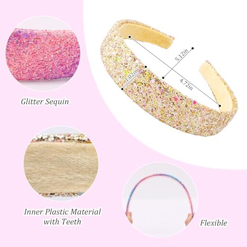 Headbands for girls Women 6Pcs Glitter Rainbow Headband Women Girls Sparkly Headband Gold Pink White Purple Hairband for Girls Hair Accessories for Party Holiday Back to School - Image 2