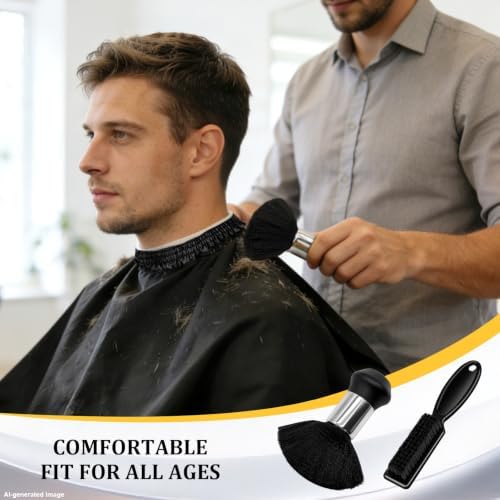 Barber Brush Neck Duster Set, 3-Piece Haircut Cleanup Kit with Hair Cutting Cape and Small Cleaning Brush, for Neckline Cleanup, Salon and Home, Black - Image 2
