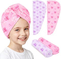 Microfiber Hair Towel Wrap for Kids Hair Drying Towel Wrap with Button 2 Pack Wet Hair Towel Wrap Head Towels Wrap for Girls by BiueLetter