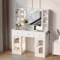VINGLI Vanity Desk with Mirror and Lights, Glass Top Makeup Vanity Table w/Glass Lighting Cabinets & Power Outlets & Hairdryer Holder,54in White Dressing Table, Gifts for Girls by VINGLI