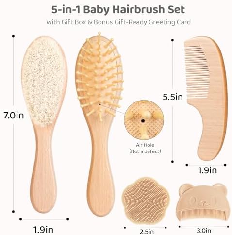 5 Piece Baby Hair Brush Set, Wooden Baby Brush and Comb Set with Natural Soft Goat Hair Bristles, Cradle Cap Brush, Baby Essentials Grooming Kit for Boy Girl - Image 7