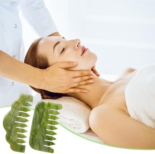 Geiserailie 2 Pcs Jade Combs Gua Sha Stone Scalp Massage Tool - Image 5