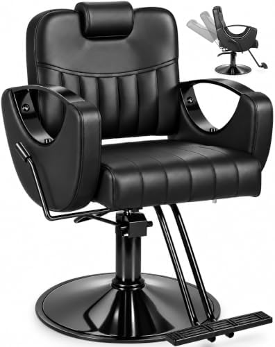 Salon Chair for Hair Stylist, Reclining Barber Chair Black Glod Salon Chair by GRATIVIAOFFICIAL