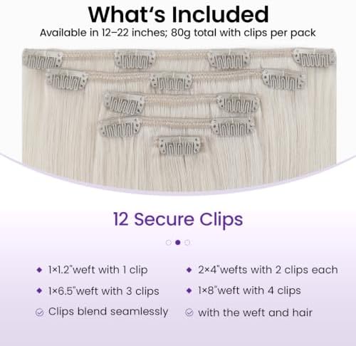 LaaVoo Human Hair Clip In Extensions, for daily use, 12 Inch 5Pcs 80g - Image 2