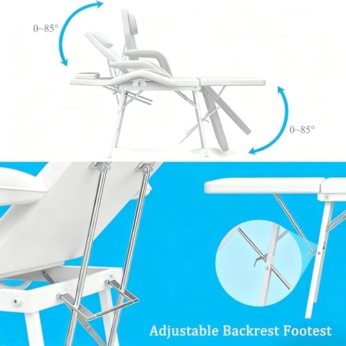 Portable Tattoo Chair, Foldable 73" Spa Facial Bed with Carry Bag, White - Image 3