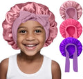 3 Pcs Kids Silk Bonnet for Sleeping-Baby Kids Satin Hair Bonnet for Curly Hair Girls Boys with Wide Elastic Band,Sleeping Cap for Teens Toddler (Rose Gold+Hotpink+Purple) by FIRSTPELLA