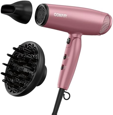 Conair Hair Dryer, Attachments Included, Folding Handle, 1875W, Dusty Rose by conair