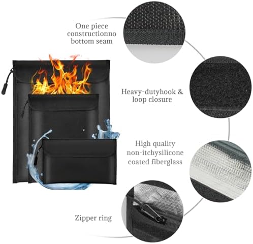 Lihengkong Fireproof Waterproof Document Bag 3-Pack Black 2000℉ Money Bag for Cash Passports ID Cards Social Security Card Protector Waterproof Zipper Pouch Fire Proof Bank Bag Document Holder - Image 3