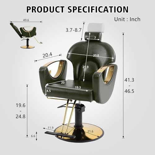 KIGOTY Salon Chair for Hair Stylist, 360° Swivel Reclining Barber Chair for Barbershop, Height Adjustable Hair Chairs, Hairdresser Braiding Styling Chairs, Beauty Spa Equipment (Dark Green) - Image 2
