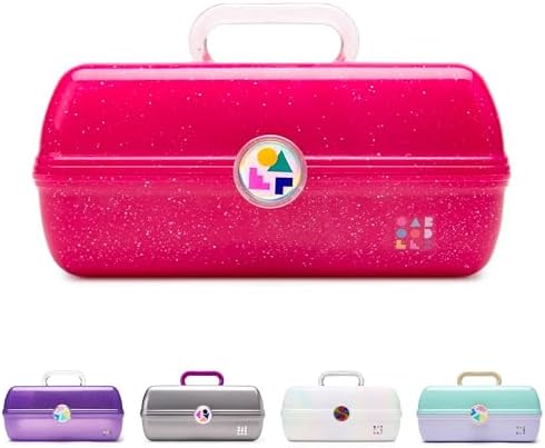 Caboodles On-The-Go Girl Makeup Box, Deep Pink Sparkle, Hard Plastic Makeup Organizer Box, Built-In Mirror, Secure Latch for Safe Travel, Spacious Storage for Large Items by Caboodles