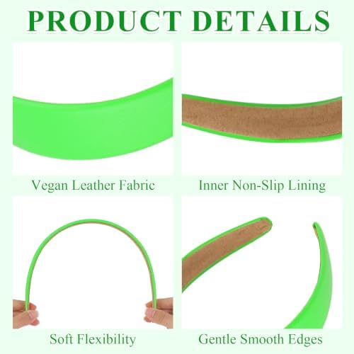 Green Headband 1 Inch Faux PU Leather Hairband for Women and Girls - Image 3