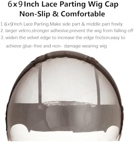 9x6 Lace Wig Caps for Women, Wig Caps with Grip Band for Keeping Wigs in Place, Brown Glueless Wig Grip Cap with Transparent Lace Wig Caps, Non-Slip Adjustable Elastic Headband Grip Wig Caps - Image 2