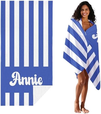 JML Personalized Beach Towel with Name, Custom Cabana Stripe Beach Towel, Customized Microfiber Pool Towel, Quick Dry & Absorbent Swim Towel for Adult,Mother's Day, Birthday, Summer Holiday,Vacation - Image 2