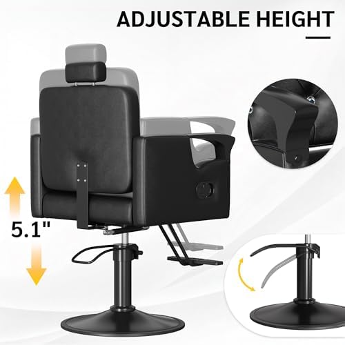 Barber Chair for Hair Stylists, Hydraulic Styling Chair with Heavy Duty Pump, 360° Swivel Barber Chairs with Reclining, Adjustable Headrest, Beauty Salon Equipment, 330 Lbs - Image 6