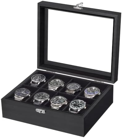 ProCase 8 Slot Wooden Watch Display Case With Glass Lid, Organizer by ProCase