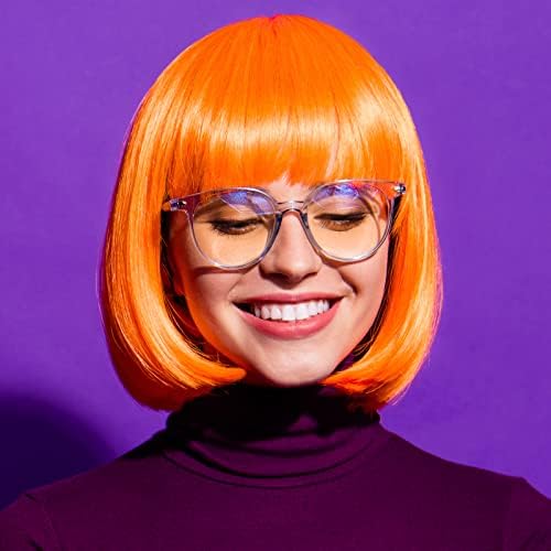 MIAHART Orange Short Bob Wig and Sunglass Set, Neon Colored Wigs Sunglass Pack Costume Colorful Cosplay Wigs Daily Party Hairpieces for Bachelorette Neon Party Favors Halloween Decorations Supplies - Image 5