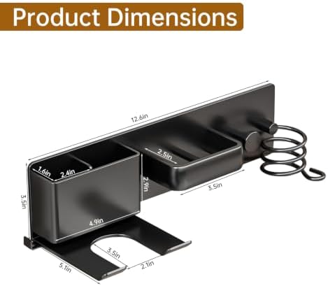 5 in 1 Hair Dryer Holder Hair Tool Organizer Metal Wall Mount (Black) - Image 2