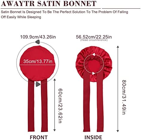 AWAYTR Wide Band Satin Bonnet, Tie-Band Sleep Cap for Curly Hair Women Red - Image 4