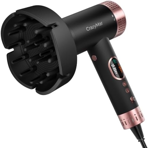 CrazyMar High Speed Ionic Hair Dryer with Diffuser, LED Display by CrazyMar