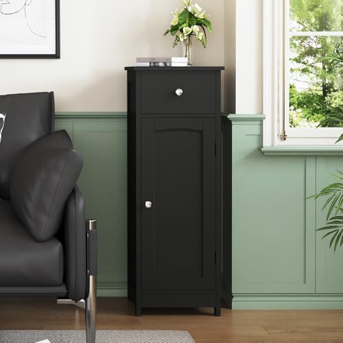 Iwell Bathroom Storage Cabinet, Small Bathroom Floor Cabinet with Drawer & Storage Shelf, Free-Standing Organizer Cabinets for Hallway/Living Room, Black - Image 6