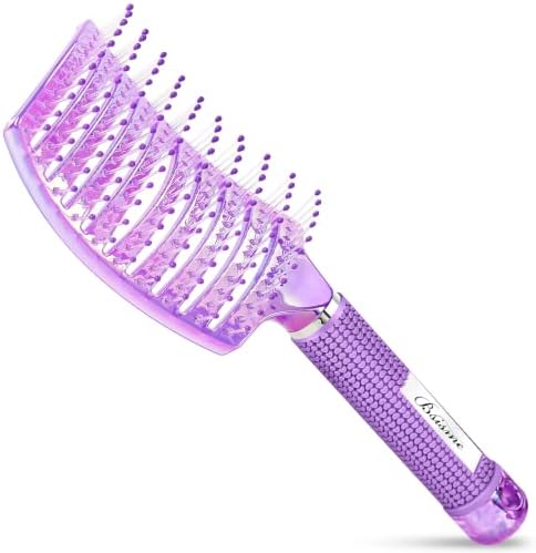 Bsisme Hair Brush with Hair Clips, Curved Vent Detangler Hairbrush for Faster Blow Drying, Works on Women Girls Wet Dry Curly Thick Fine Hair, Remove Knots & Reduces Breakage, Ideal Gift for Her by Bsisme