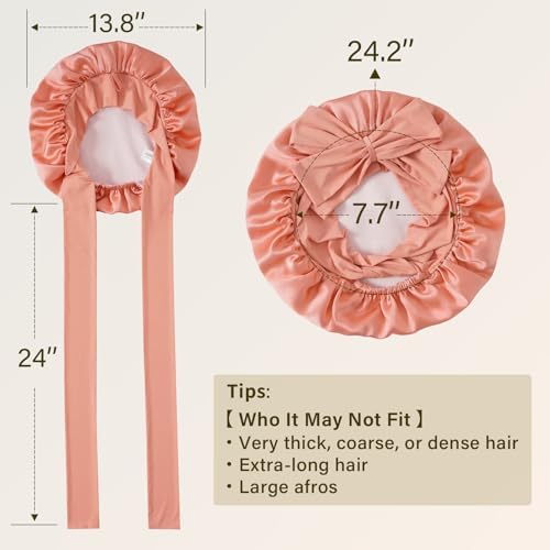 ZIMASILK 100% Mulberry Silk Bonnet for Sleeping Women Long Hair, Coral - Image 5