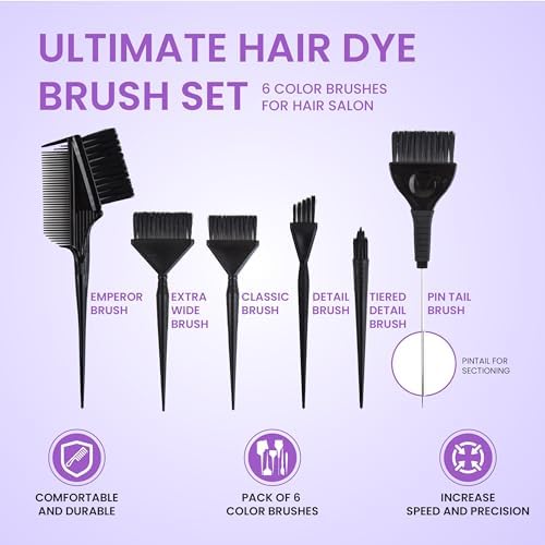 Hair Dye Brush Set of 6 - Hair Tint Brushes for Coloring - Hair Color Kit - Image 2