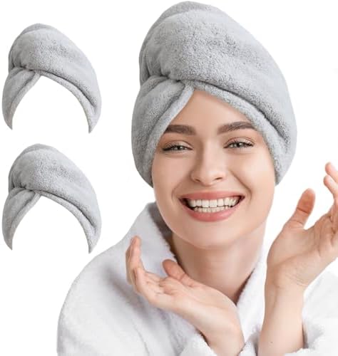 2 Pack Microfiber Hair Towel Wrap for Women Lightgrey+Lightgrey by AGLIFEFY
