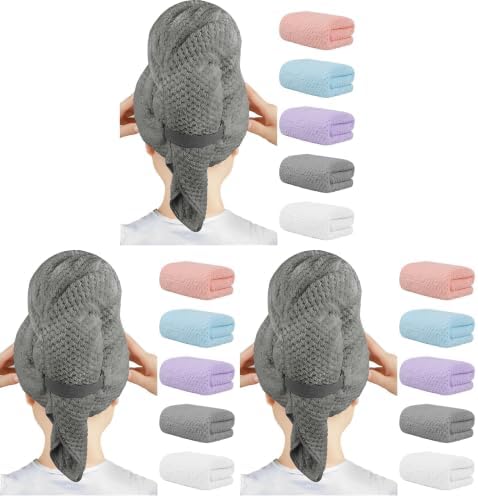 HOMEXCEL 15 Pack Microfiber Hair Towels - 40 x 20 inches Super Soft, Fast Drying Turbans for Long, Thick, Curly Hair - Anti Frizz Wrap with Elastic Strap by HOMEXCEL