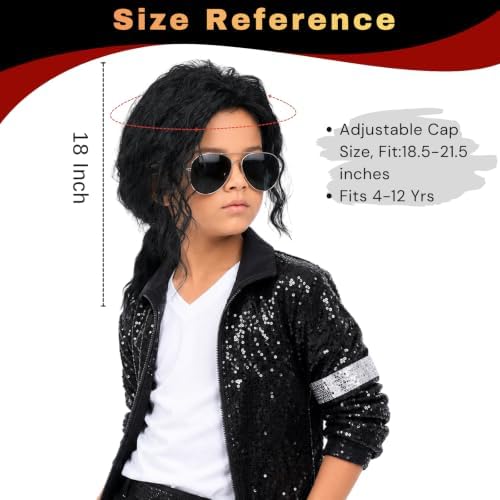 Kids Black Ponytail Wig with Glasses & Gloves for 80s Disco Rock Costume - Image 3