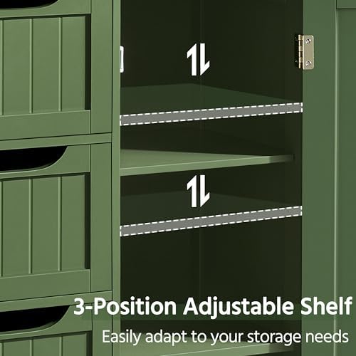 Yaheetech Small Bathroom Storage Cabinet with 4 Drawers & Door, Green - Image 6