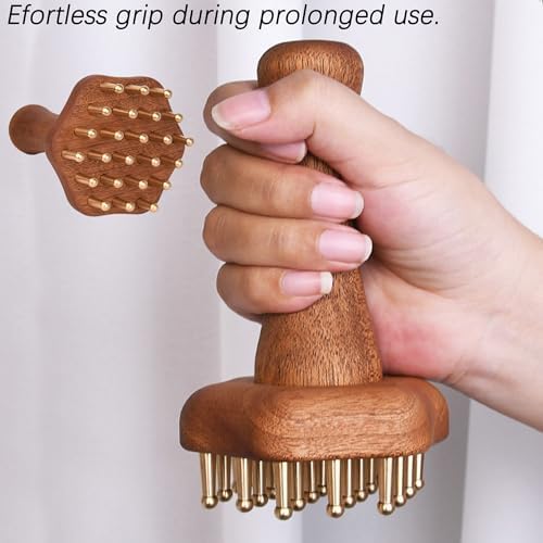24-Teeth Copper Copper Head Massage Comb for Body and Scalp, Brass Body Massage Brush Rosewood Handle Body Massage for Abdomen Legs Back – Portable Chinese SPA GuaSha Tool - Image 3
