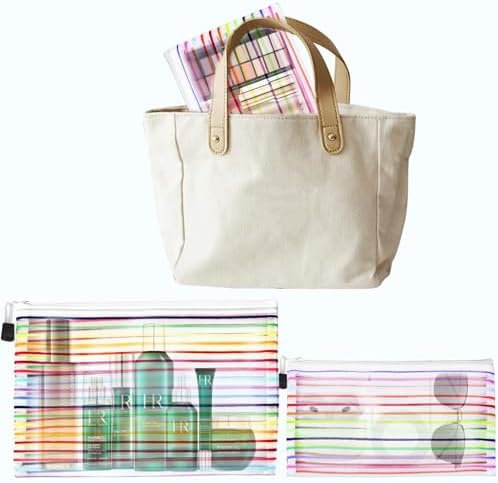 Mesh Bags with Zipper (6 Pack), Nylon Makeup Bag Cosmetic Pouches Travel Organizer Case for Purse Diaper Bag Home Organizing Striped Multi Size White - Image 3