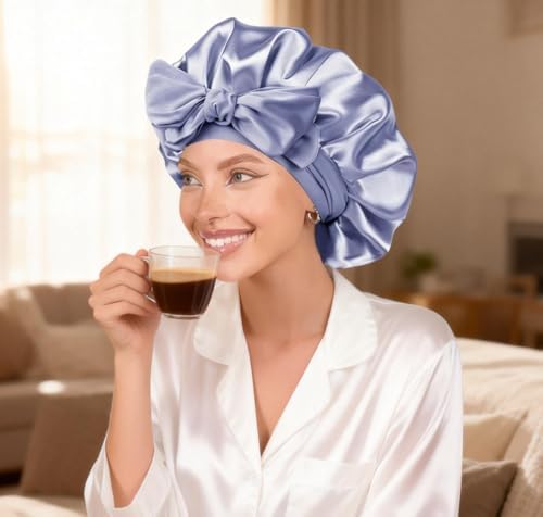 2Pcs Womens Silk Satin Bonnet For Sleeping Hair Bonnets Adjustable Soft Band Silky Sleep Cap Hairs Wrap For Women - Image 5