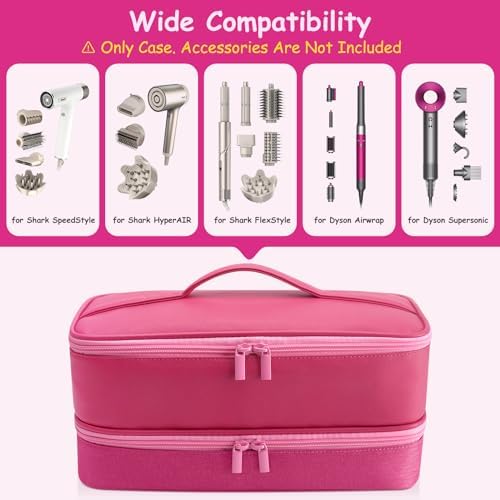 Adworte Travel Carrying Case for Hair Dryer for Shark Flexstyle Double-Layer Hair Accessories Tools Storage Bag for Revlon Hairdryer Styler Organizer (P-PINK) - Image 4